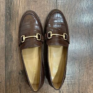 J. Crew Black and Brown Loafers with Gold Buckle